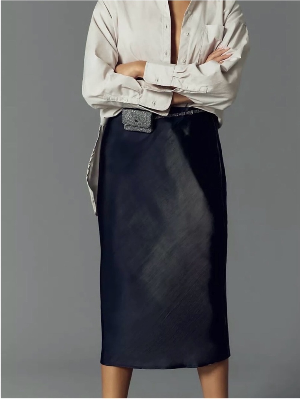 By Anthropologie Liquid Shine
Bias-Cut Skirt / Size XL in Black